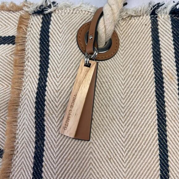 Vince Camuto Ulla-To Striped Tote Bag Purse Beach Summer Tan Beige/Blue - Picture 4 of 10